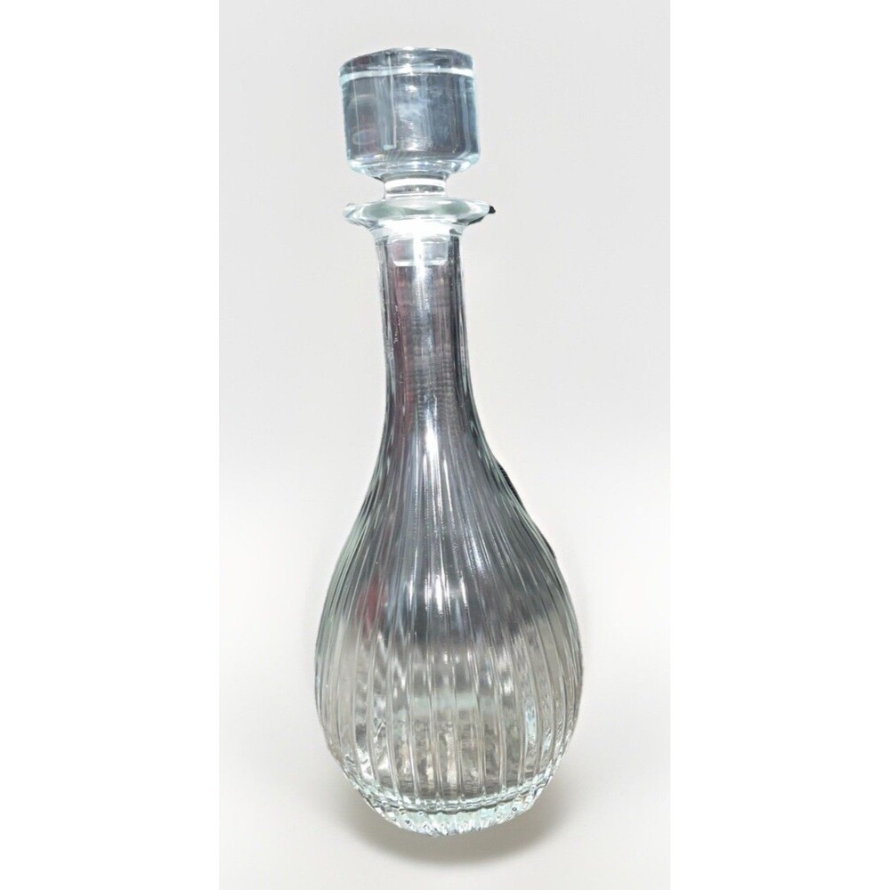 RCR Home & Table Italian Luxion Crystal Decanter 12" Ribbed Teardrop w/ Stopper